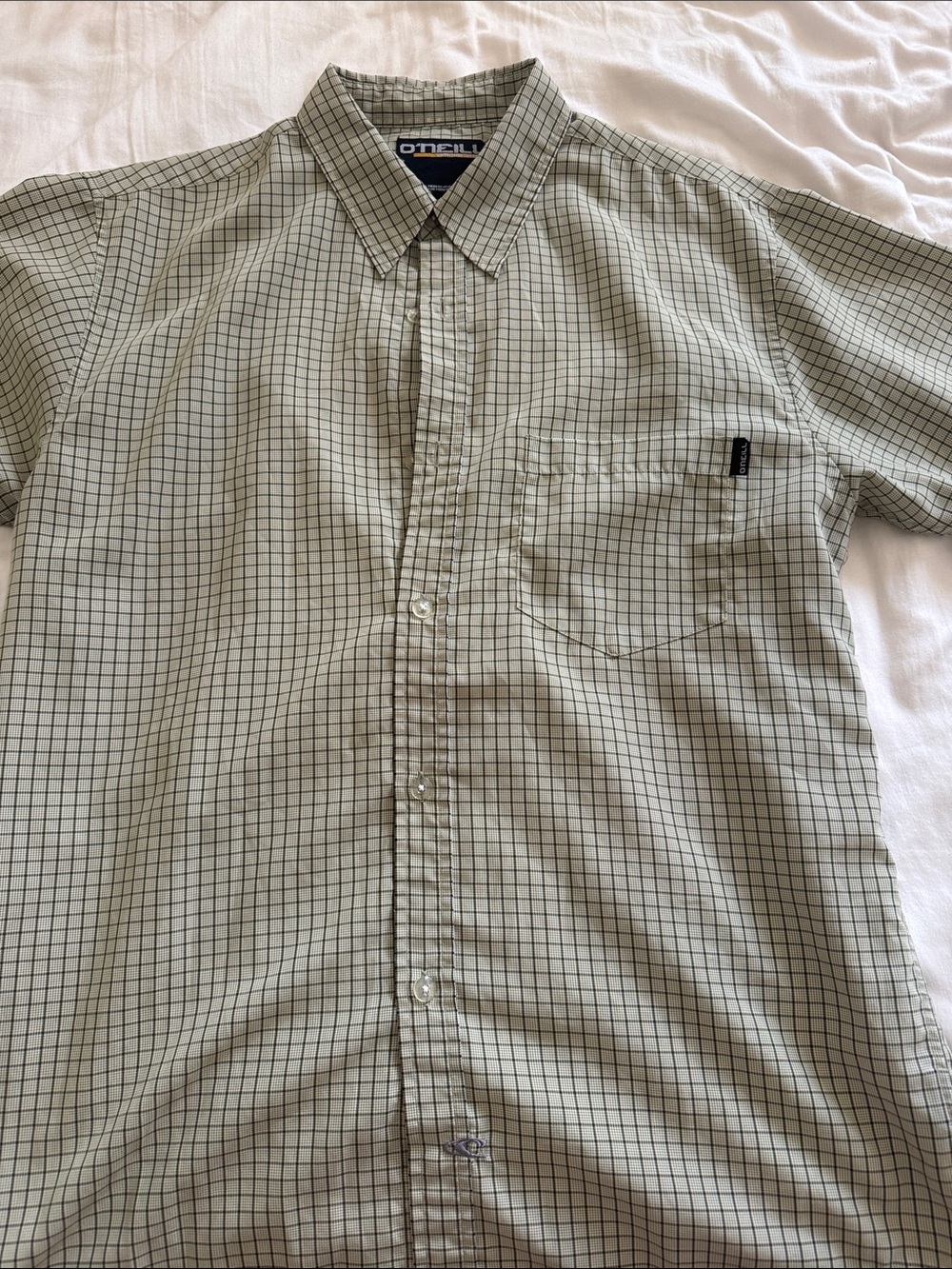 O'Neill retro Light Green Short Sleeve Button-Down Plaid Shirt
